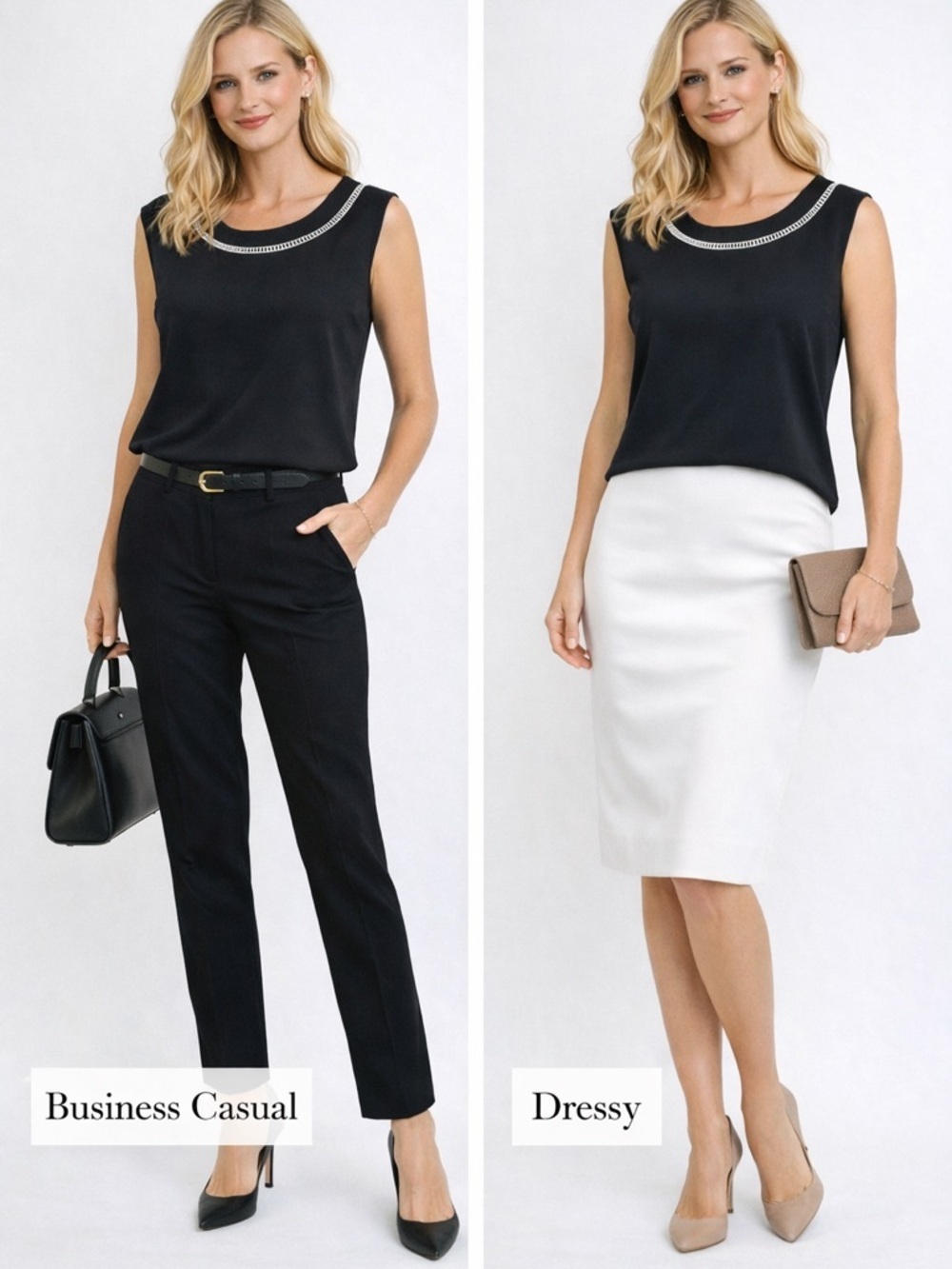 St. John Black Sleeveless Knit Shell with Embellished Neckline